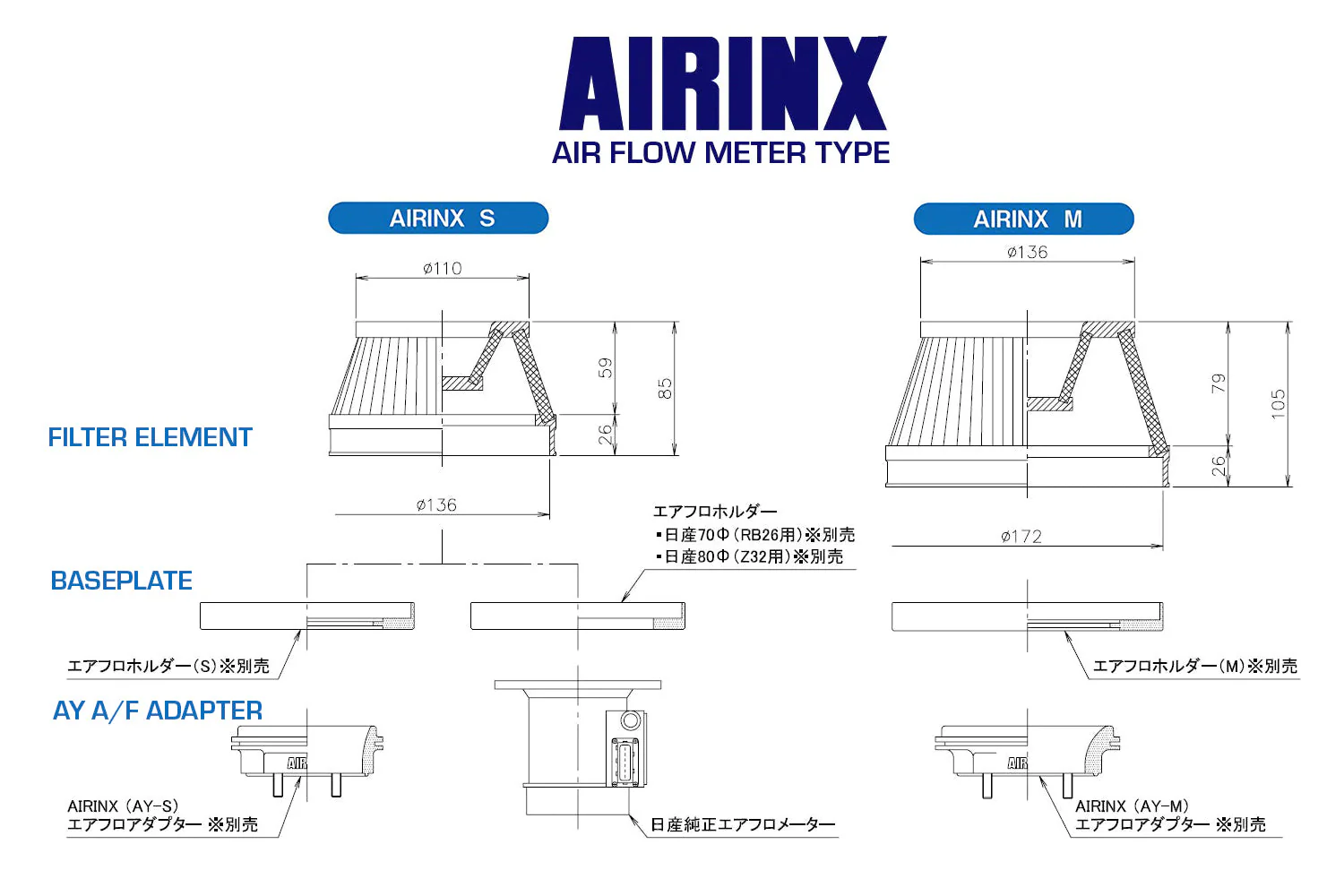 ShopGreddy Spl.: GReddy A/F-Type Airinx S 136 Air Filter, Baseplate & Adapters - Image 2
