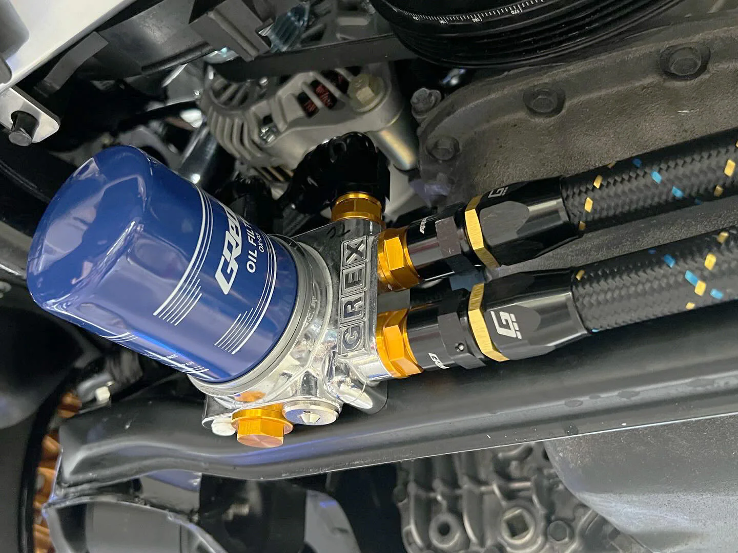 GReddy -12 Nylon Braided Hose (per/ft) - Black / Gold / Blue - Image 10