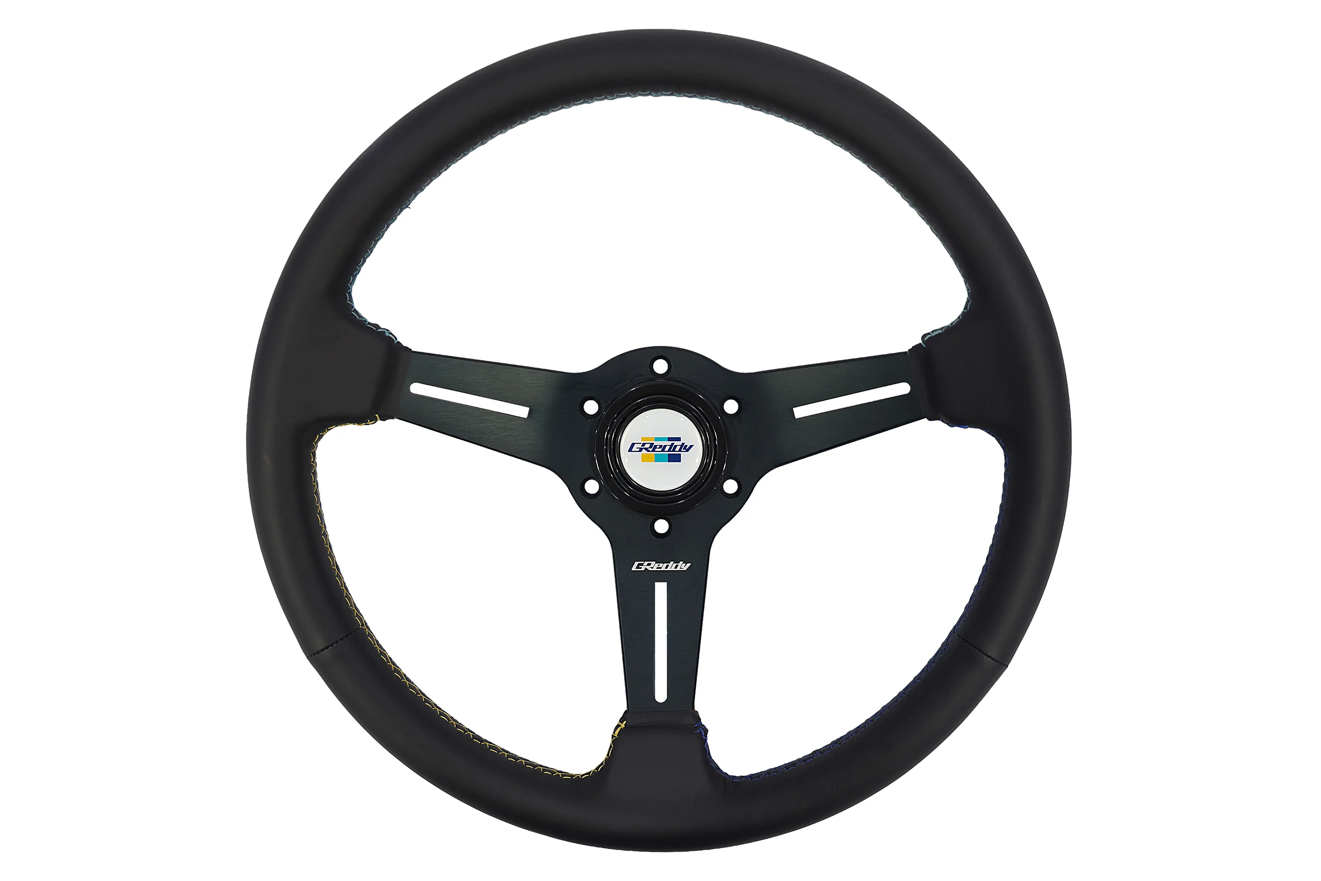 GReddy 3 Color Stitch Steering Wheel - Leather